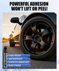 Slick Gloss Black Rim Repair Kit For Universal Alloy Wheels Quick Curb Rash And Scratch Touch Up Pen, showing a repaired black wheel.