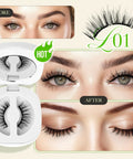 Magnetic Eyelashes Kit With Reusable Soft Lashes And Applicator showing before and after results on eyes