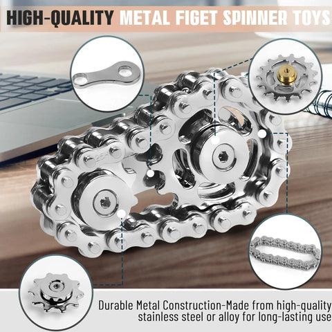 Metal Fidget Spinner With Bike Chain Design For Adults Durable 304 Stainless Steel Sensory Toy detailed close-up