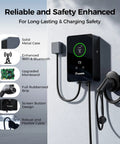 Heavy Duty 48 Amp Level 2 EV Charger With 25 Ft Cable Hardwired 240V Wall Station J1772 Standard 11.5 Kw Fast Charging mounted on wall.