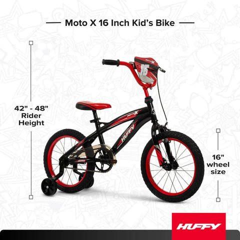 Moto X 16 Inch Boys Bike For Ages 4 To 6 Red And Black Frame Removable Training Wheels Chain Guard For Safety Adjustable Seat Height