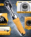 1/2-Inch Air Ratchet Wrench For Auto Maintenance And Repair, Pro Pneumatic Ratchet With 60 Ft-Lbs Torque, 250 RPM, detailed features