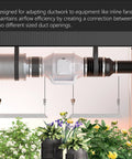 4-to-3 inch duct reducer installed in grow tent ventilation with inline fan and black ducting