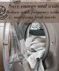 Laundry machine with towels, saving energy and water message