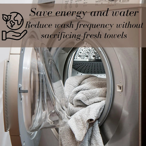 Laundry machine with towels, saving energy and water message