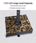 Patio Umbrella Base WK4500 With 4 Lockable Wheels 1100 Lbs Heavy Duty Steel Weighted Base shown with pebbles filling