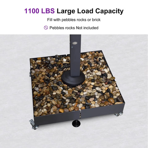 Patio Umbrella Base WK4500 With 4 Lockable Wheels 1100 Lbs Heavy Duty Steel Weighted Base shown with pebbles filling