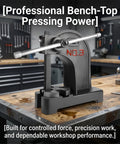 Heavy Duty 3 Ton Arbor Press With Adjustable Ratchet Lever For Precision Stamping And Press Fitting Compact Desktop Setup viewed on workbench.