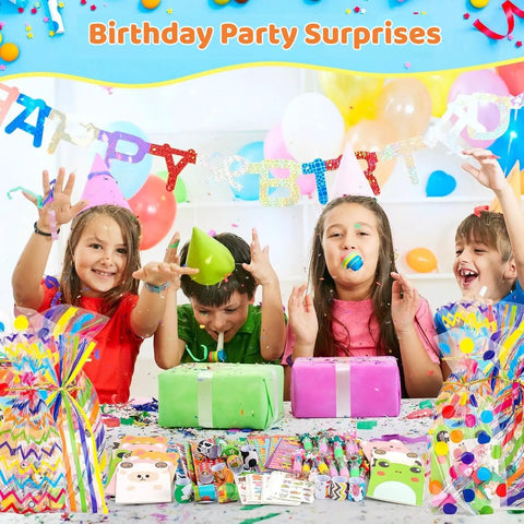 Kids enjoying birthday party with All In One Stationery Party Pack For Kids With 24 Goodie Bags Mini Notebooks Multicolor Pens Slap Bracelets