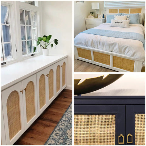 Top Shelf Natural Radio Weave Rattan Cane Webbing Roll 24 By 84 Inches Solid Build used in furniture including cabinet doors.