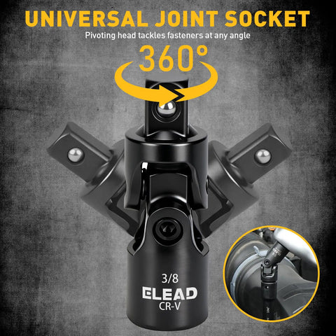 Heavy Duty Three Eighth Inch Drive Extension Bar Set With Three Six And Ten Inch Extensions Plus Universal Joint Socket displayed