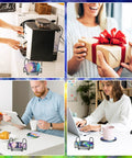 8 Piece Diamond Art Coaster Kit With Holder Dope Landscape Themed DIY Art Coasters For Drinks Beginners Friendly Craft Supplies For Adults Perfect Birthday Gift And Creative Home Decor visible on table with coffee machine, gift exchange, and desk usage setups