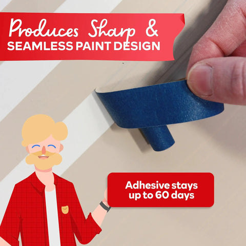 Blue Painter Tape 2 Inch By 60 Yards Bulk 12 Roll Pack With Sharp Edge Line Technology used for precise wall trim painting