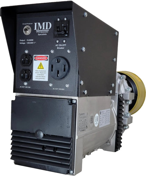 Heavy Duty 10 Kw Pto Generator Package With Dual 120V And 240V Outputs Featuring 100 Percent Copper Windings and maintenance-free bearings back view with outputs.