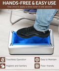 Person using Automatic Shoe Cover Dispenser With 100 Disposable Covers, Hands Free Operation, Power Free, No Bending