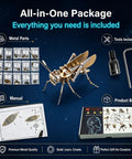 Cricket 3D Metal Puzzle Kit With 160 Pieces, Mechanical Screw Assembly, Level 3 Of 5, About 3 Hours Build, No Glue Needed, Desktop Ornament, Cool Birthday Gift For Dad Or Husband. all-in-one package with metal parts, tools, manual, and box