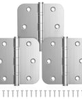 KOLET Ball Bearing Door Hinges, front view, brushed nickel stainless steel, 3.5 in, 5/8 in radius, 3-pack