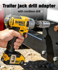 1 Inch Jack Drive Drill Adapter For Trailers, 2 In 1 Design That Works With Electric Drills Or Ratchets in use with cordless drill