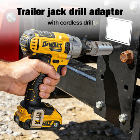 1 Inch Jack Drive Drill Adapter For Trailers, 2 In 1 Design That Works With Electric Drills Or Ratchets in use with cordless drill