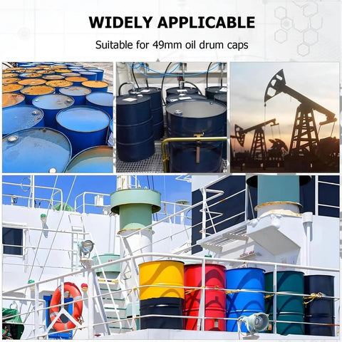 Pro Grade 49Mm Pneumatic Capping Crimping Tool For Sealing 200L Iron Drum Lids, colorful steel barrels on a ship deck.