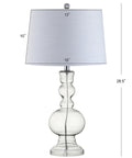 Clear Glass Table Lamp Set of 2 for Living Room and Bedroom Decor, modern design with white linen shade, 28.5-Inch tall glass base, ETL Listed UL Certified.