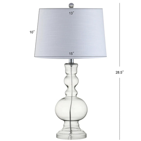 Clear Glass Table Lamp Set of 2 for Living Room and Bedroom Decor, modern design with white linen shade, 28.5-Inch tall glass base, ETL Listed UL Certified.
