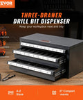 Pro Grade Three Drawer Drill Bit Dispenser Cabinet With 27 Compartments Cold Rolled Steel Drill Bit Organizer For Letter Sizes A To Z Clear Labeled