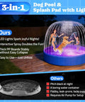 Foldable Dog Pool With Sprinkler And RGB LED Light 72 Inch Collapsible Hard Plastic Bathing Pool For Small And Large Dogs Cats And Kids