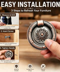 Person demonstrating installation steps for 6 Pcs Killer Copper Drop Ring Cabinet Handles Vintage Sunflower Brass Drawer Pulls.