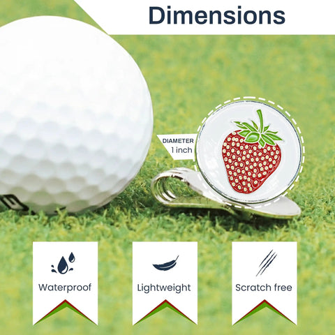 Berry Inspired Golf Ball Marker With Alignment Marker For Putting Green Metallic Ball Marker Accessory Funny Strawberry Theme 1 Inch Wide