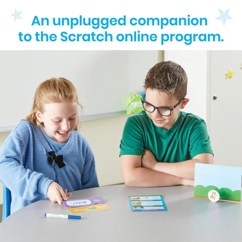Children using Scratch Block Based Coding Kit for Students Ages 8 to 12 Hands On Unplugged Coding Activities for Classroom.