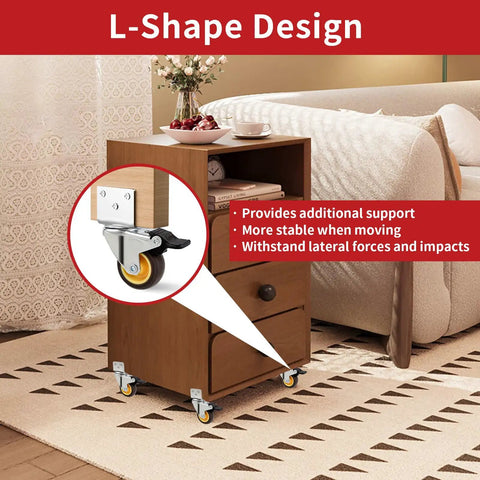 Rock Solid Side Mount Caster Wheels With Brake Set Of Four One Inch L Shaped Swivel Casters For Furniture Tables Carts Smooth Rollin, L-shape design for stability under furniture.