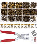 9.74mm Antique Brass Metal Snap Set with 200 durable snaps and 6 inch fastener pliers for clothing and leather crafting