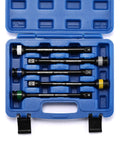 10-Piece 1/2-Inch Drive Torque Limiting Socket Extension Set, CR-MO, 8-Inch Long in a blue case, color-coded for quick ID.