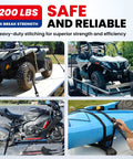 Heavy Duty Ratchet Tie Down Straps Kit, 1950 Lb Max Break Strength with padded handles used on ATV, motorcycle, kayak
