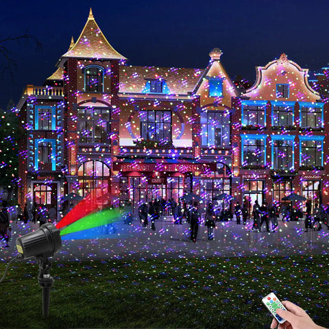 Outdoor RGB Laser Lights Projector For Christmas Decorations Waterproof Garden With Moving And Static Modes Remote Control And Timer 2h 3h 4h 5h 6h Dope For Holiday Parties And Backyard Fun illuminating building with lasers