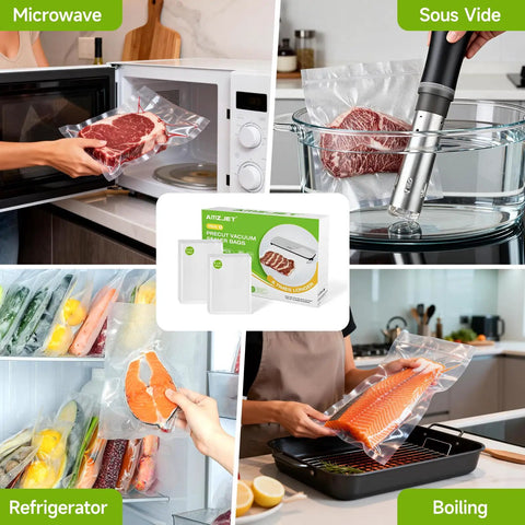 Pre Cut Vacuum Sealer Bags For Food 200 Count 8x10 BPA Free Embossed Heavy Duty for Sous Vide, Boiling, Microwave, Refrigerator use
