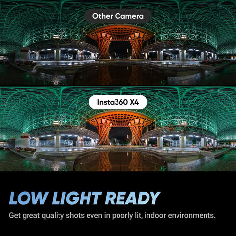 Next Level 360 Camera Construction Bundle Featuring Straight Fire 8K Video And Sharp 72Mp Photos Powered By Smart Ai Chips for low light comparison.