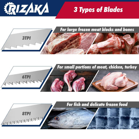 Heavy Duty Reciprocating Saw Blades Set For Frozen Meat And Bone Includes 12 Inch 3TPI, 6 Inch 6TPI, And 9 Inch 8TPI
