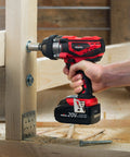 Beefy 20V Cordless Impact Wrench Kit With 300 Ft Lb Torque in use on wooden framework, showing half inch detent anvil.
