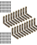 Heavy Duty 90 Degree Small Hinge Set For Wooden Boxes And Miniature Furniture Craft Projects Jewelry Cases Cabinets And Drawers Includes 20 Sets With Screws For Easy Installation, shown with bronze alloy hinges and screws.