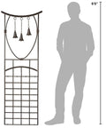 Heavy Duty Iron Garden Trellis With Decorative Bells Freestanding Outdoor Climbing Support 67 Inch Installed Height With Silhouette