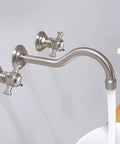 Two Handle Wall Mount Bathroom Sink Faucet With Rough In Valve Included Brushed Nickel Finish Solid Brass Construction running water