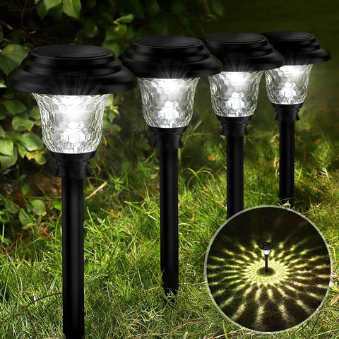 Glass Solar Lights Outdoor 8 Pack Waterproof Super Bright Pathway Lights With Auto On Off Solar Powered Stainless Steel LED