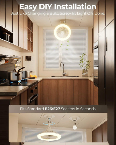Easy installation of Adjustable Socket Fan Light With Remote And Extender For 2200 Lumen Enclosed LED Bulb Fan Mini Ceiling Fan