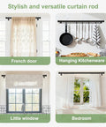 Heavy Duty All Metal Curtain Rod In Matte Black Adjustable From 18 To 45 Inches No Fuss Drapery Rod For Bedroom Kitchen Dorm Or Apartment Supports Up To 25 Lbs Modern Yet Classic Style illustrated in various home setups