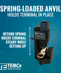 Hammer Lug Crimper Tool For Battery And Welding Cables Crimps 8 AWG Through 4/0 With Indent Crimp, spring-loaded anvil.