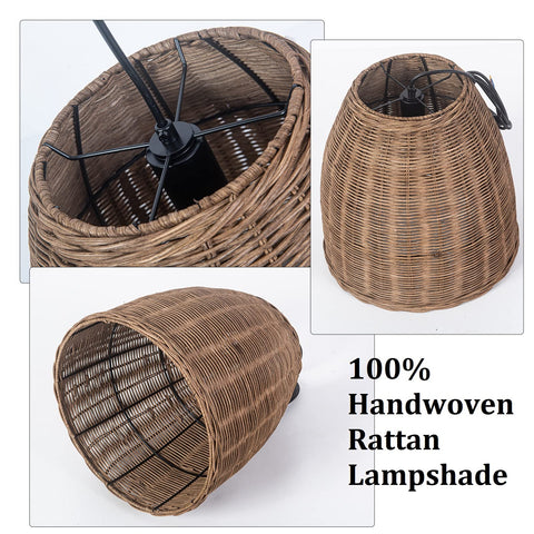 Farmhouse Rattan Pendant Lighting 11.81 Inch Woven Wicker Ceiling Fixture with handwoven dome for rustic décor