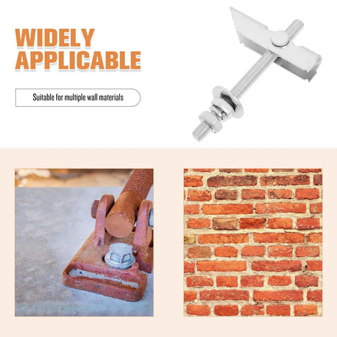 Heavy Duty Drywall Toggle Anchor Kit With Adjustable Clamping Width And Aircraft Grade Screws, 12 Pack, shown with brick and metal