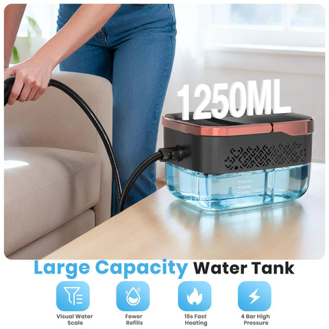 Powerful Portable Steam Cleaner With 15 Second Heat Up And 1250Ml Tank for effortless home cleaning with 1250ml tank and hose.